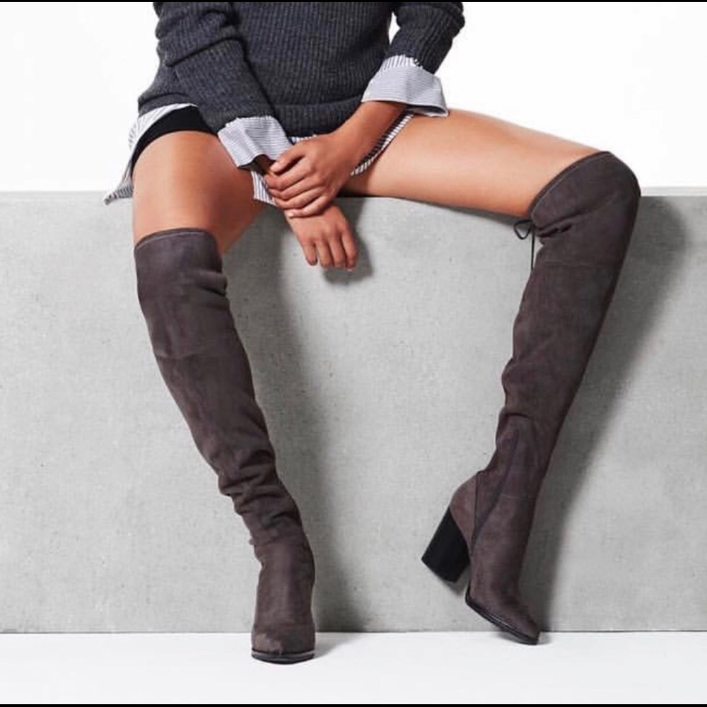 NWT Over the Knee Microsuede Dark Grey Boots